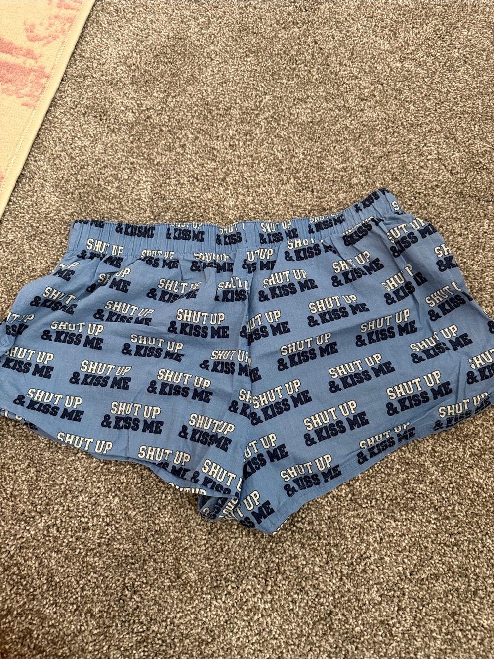 PINK Victoria's Secret Light Blue 'Shut Up & Kiss Me' Lounge Shorts - Picture 4 of 4